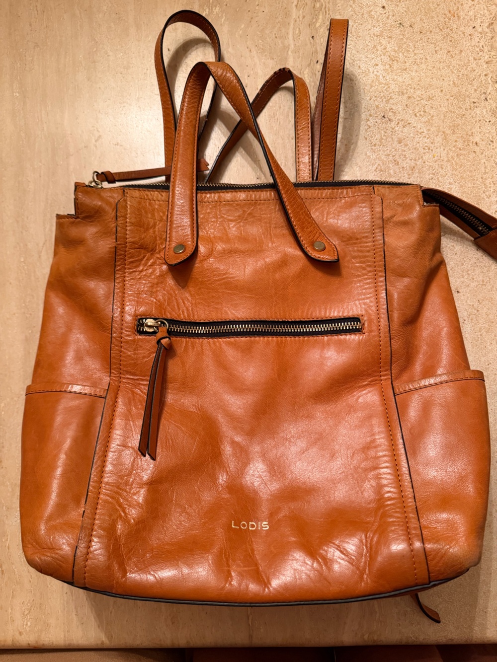 Lodis Leather Tote Bag in Cognac Brown - Unbranded